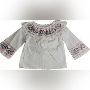 LIVELY Blouse Cross Stitched Ruffle Sleeves Mexican Beautiful OSFM Size F Medium